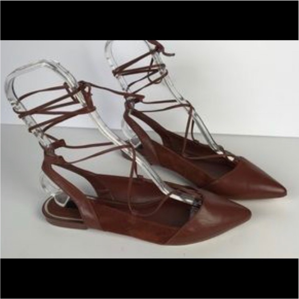 White House Black Market “Truvy” Brown  Lace-Up Slingback Pointed Toe Flats 8.5M